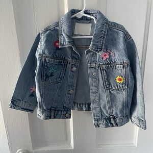 Zara Girls Floral Embroidered Kids Denim Jacket 4 years Adorable